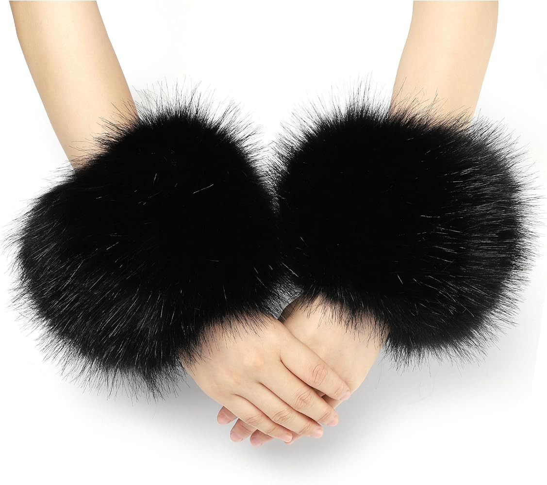 sy soul young Women's Faux Fur Wrist Cuffs Winter Fox Furry Wristbands Fluffy Fur Cuff Bracelet A... | Amazon (US)