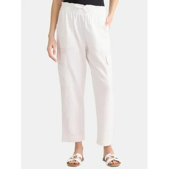 Time and Tru Women’s and Women’s Plus Linen Blend Cropped Cargo Pants, 27" Inseam, Sizes XS-3... | Walmart (US)