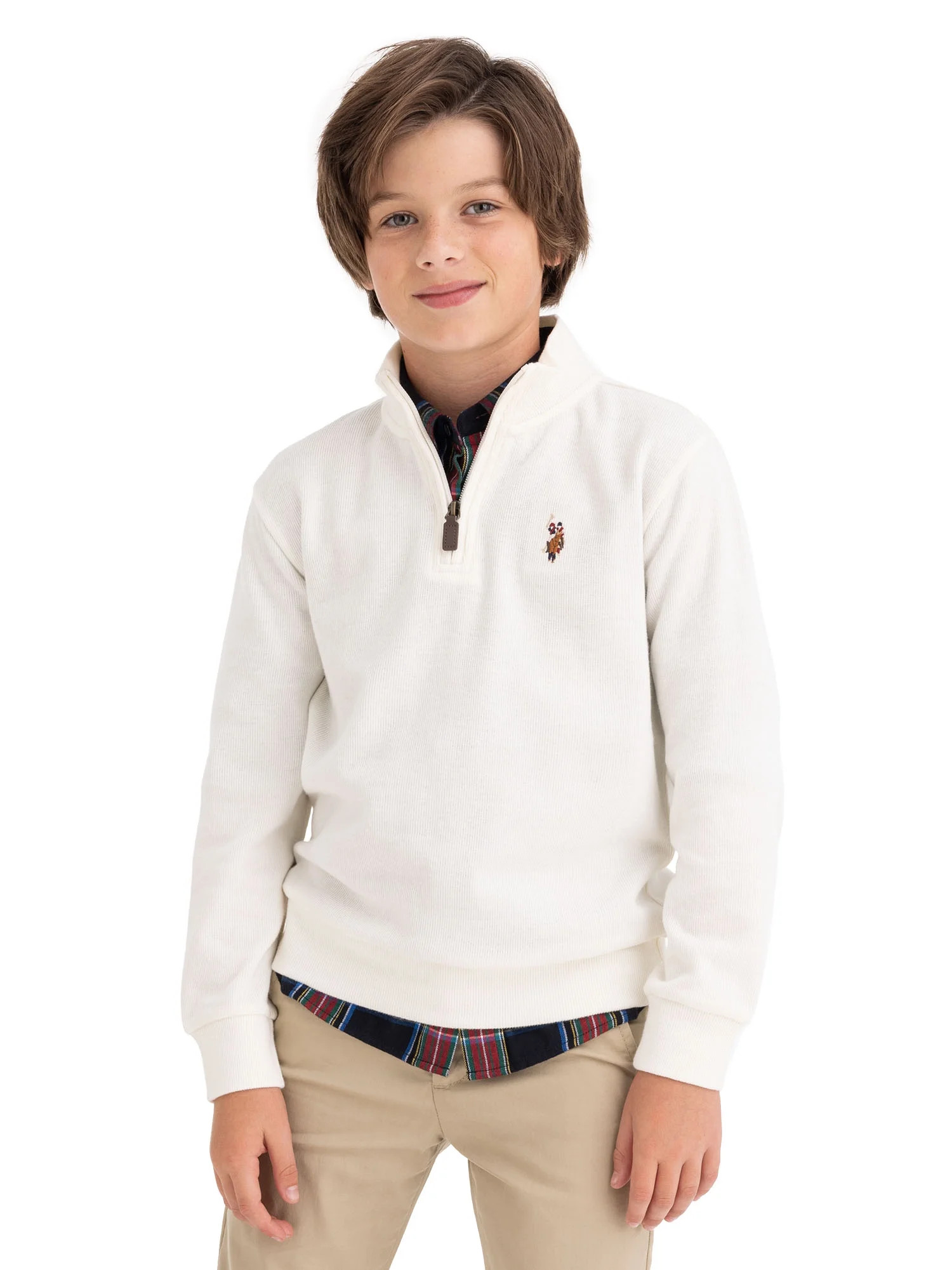 U.S. Polo Assn. Boys Flatback Rib Quarter Zip, Sizes 4-18 | Walmart (US)