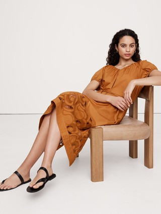 Embroidered Cotton Poplin Ruched Dress | Banana Republic (US)