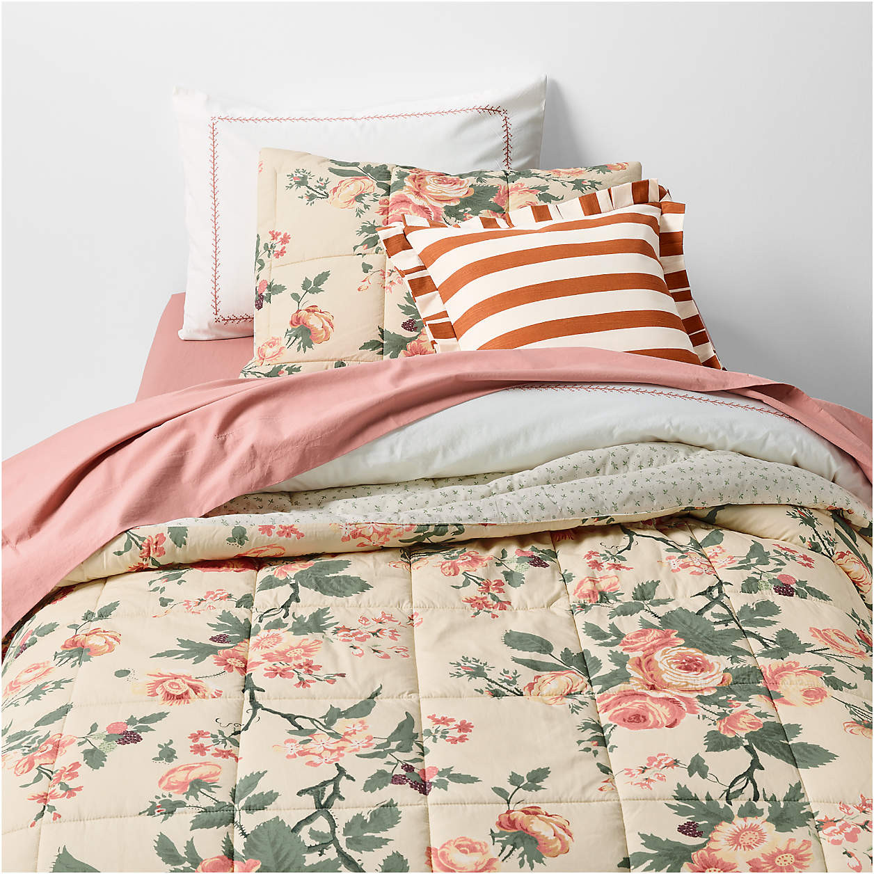 Rose Meadow Organic Cotton Kids Twin Quilted Comforter by Sharland England | Crate & Kids | Crate & Barrel