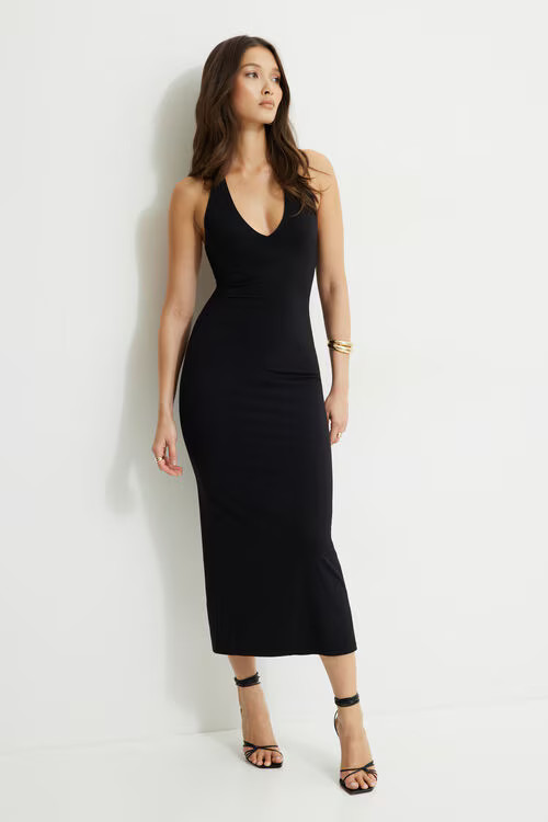 Sculpt Plunging Halter Maxi Dress | Dynamite Clothing