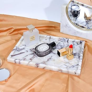 Amazon.com: Real Luxurious Natural Marble Vanity Tray Genuine Marble/Stone Storage Tray for Home ... | Amazon (US)