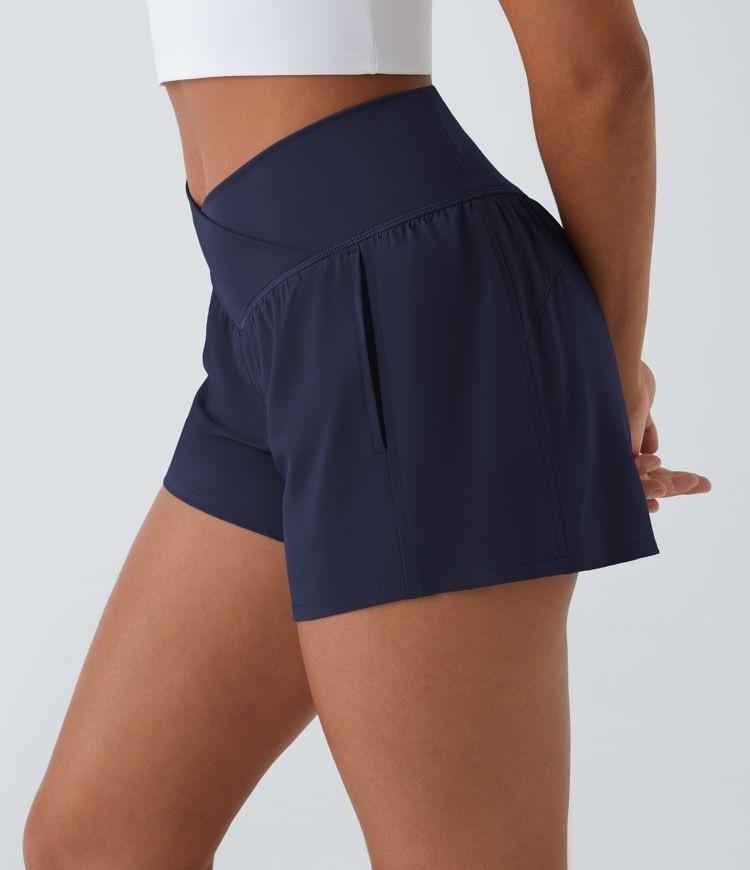 Women’s Breezeful™ High Waisted Crossover Pocket 2-in-1 Quick Dry Yoga Shorts 4" - Halara | HALARA