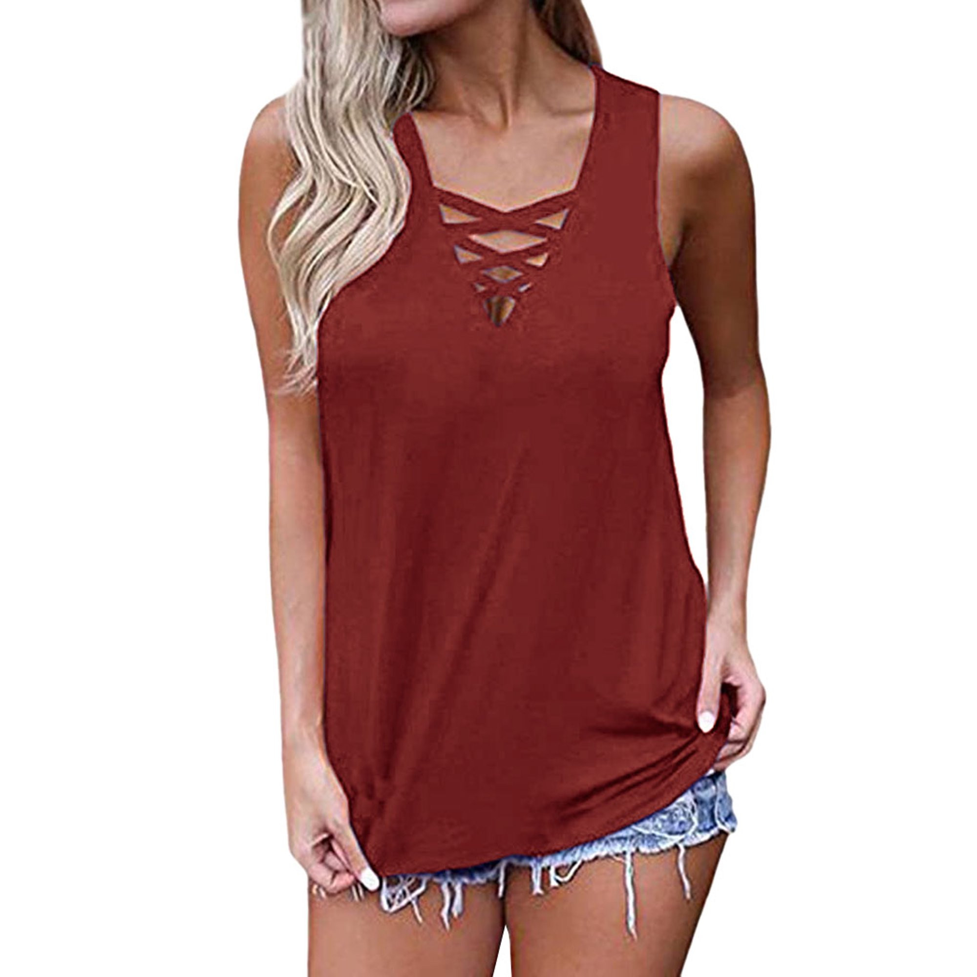 Nlife Women Criss Cross V Neck Sleeveless Cami Top | Walmart (US)