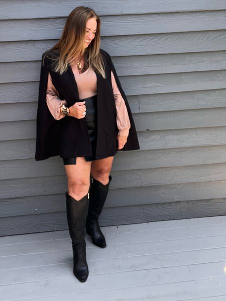 A fun base layer in a mandarin collar cape. I paired-it with my favorite bodysuit and updated western boots..

#LTKunder50 #LTKGiftGuide #LTKstyletip