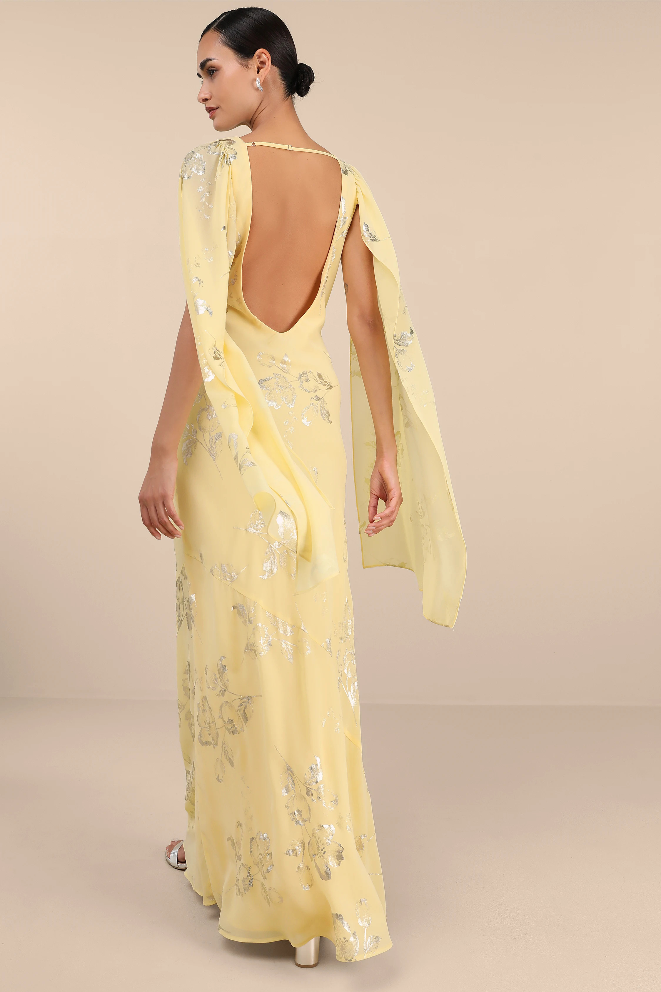 Sidonia Yellow and Gold Floral Cowl Sash Maxi Dress | Lulus