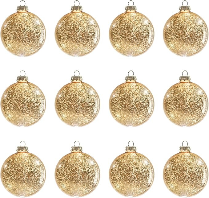 Gold Mercury Glass Ball Christmas Ornaments Set of 12-3.15”Luxurious Xmas Tree Hanging Bulb Dec... | Amazon (US)