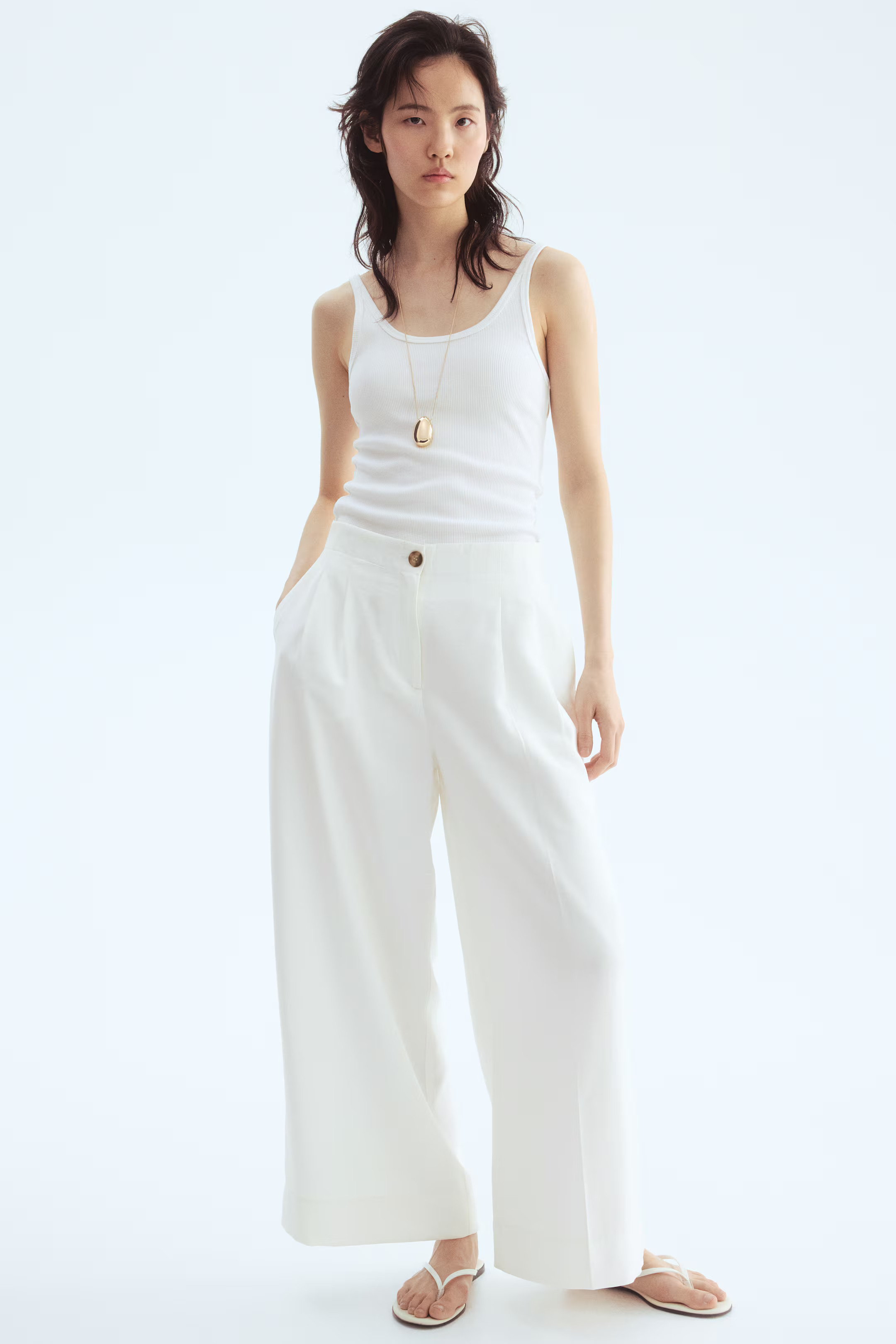 - Wide ankle-length trousers - White - Ladies | H&M GB | H&M (UK, MY, IN, SG, PH, TW, HK)