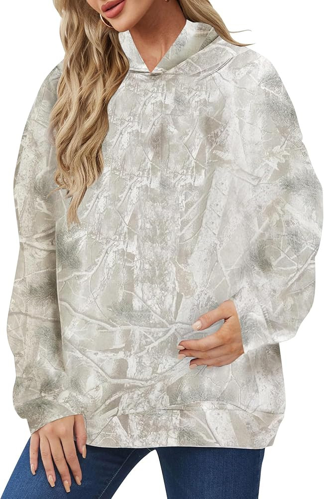Lauweion Womens Oversized Camo Hoodie Maple Leaf Graphic Hooded Sweatshirt Trendy Long Sleeve Fle... | Amazon (US)