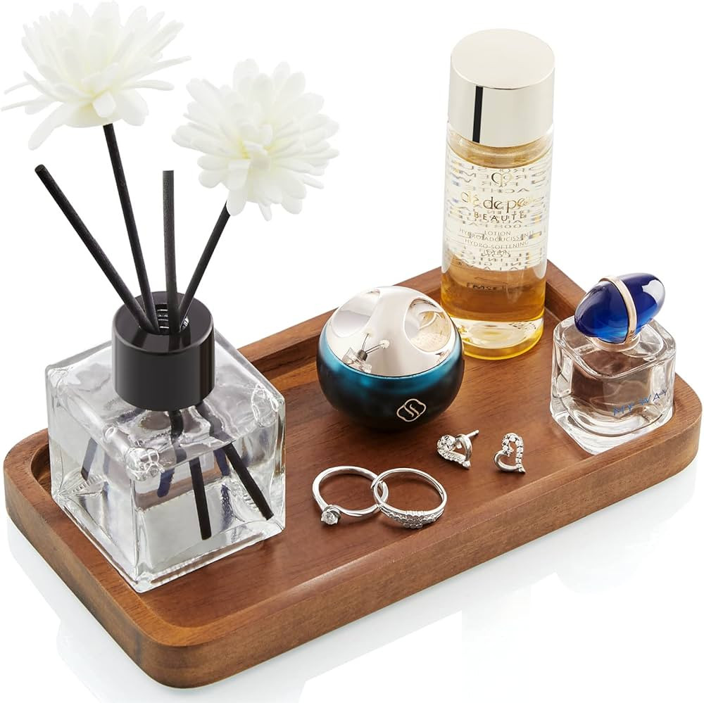 ALELION 6" Small Bathroom Vanity Tray for Counter - Acacia Wood Dish Soap Dispenser Tray for Kitc... | Amazon (US)