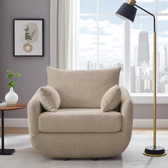 360° Swivel Accent Armchair, 39.3" Oversized, Sherpa Boucle Fabric Sofa Chair with Removable Bac... | Amazon (US)