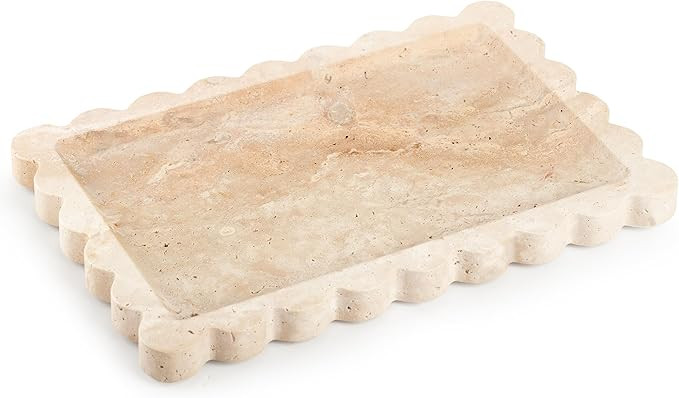 Natural Rectangular Travertine Tray with Scalloped Edge, Multi-Purpose Marble Tray for Kitchen Co... | Amazon (US)