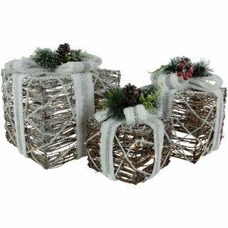 Northlight Set of 3 LED Lighted Gift Boxes with Pine and Berries Christmas Decorations 9.75 | Kroger