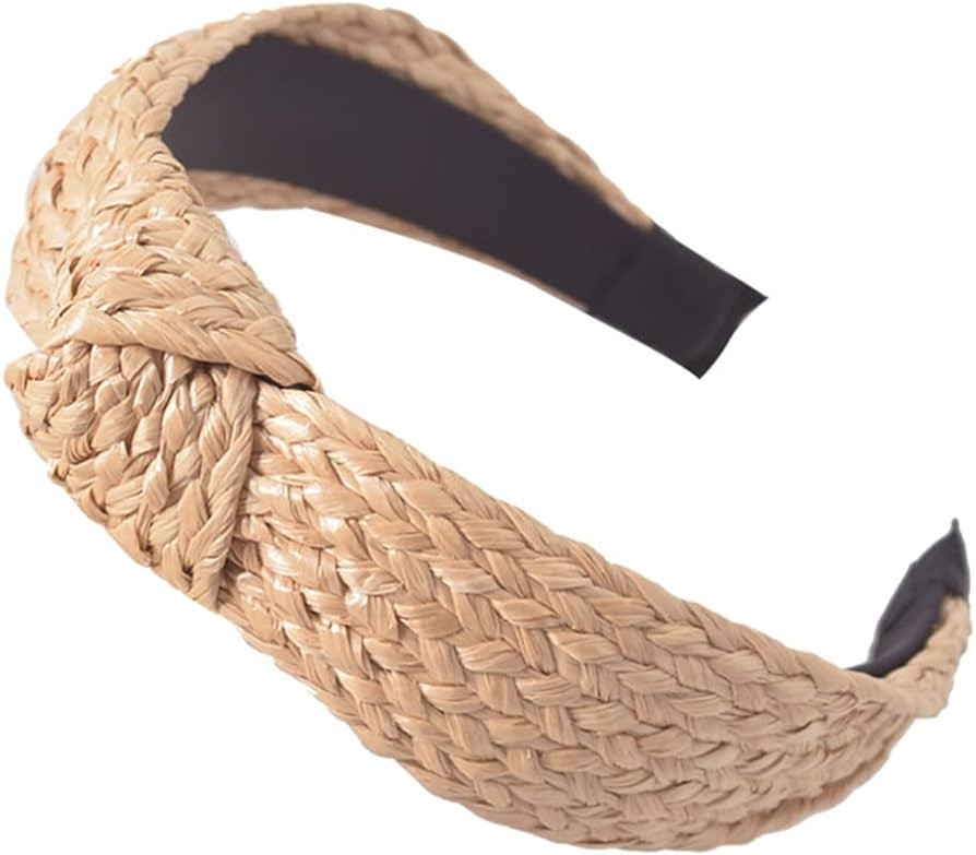 Wide Headbands Knotted Headband for Women, Rattan Straw Woven Head band Summer Knot Hairband Hair... | Amazon (US)