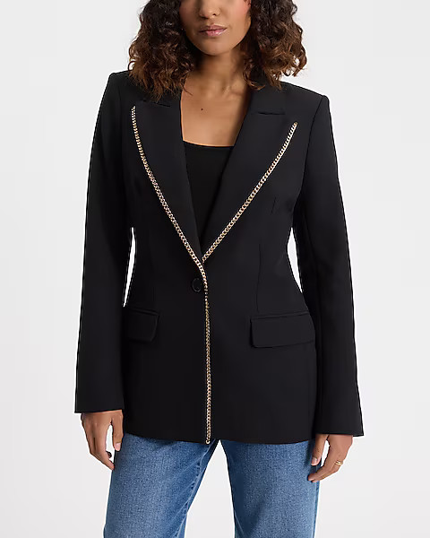 Chain Trim One Button Blazer | Express