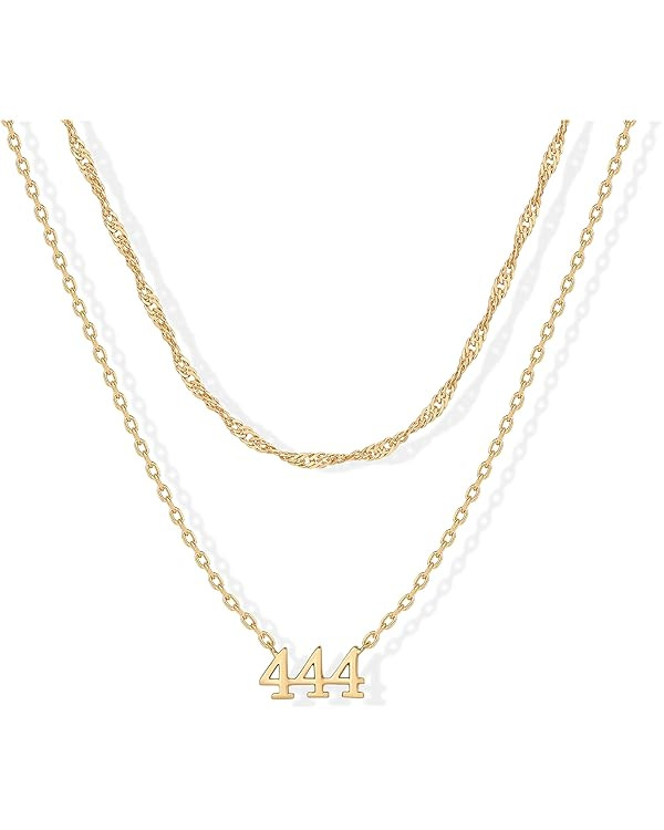 PAVOI 14K Gold Plated Angel Number Pendant Layering Necklace for Women | 999 Lucky Numerology Sin... | Amazon (US)