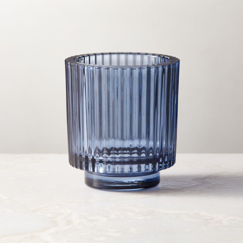Ezra Blue Glass Votive Candle Holder + Reviews | CB2 | CB2