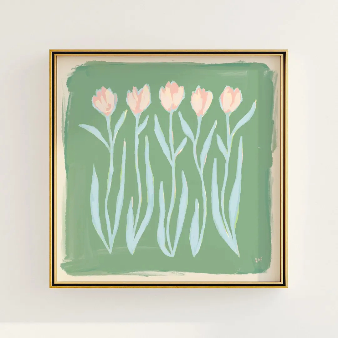 Pink & Green Tulip Floral Wall Art | Modern Southern Botanical Print | Grandmillennial Digital Do... | Etsy (US)