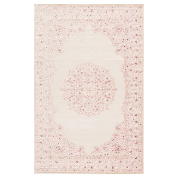 Devin Machine Woven / Power Loomed Pink/White Rug | Wayfair North America