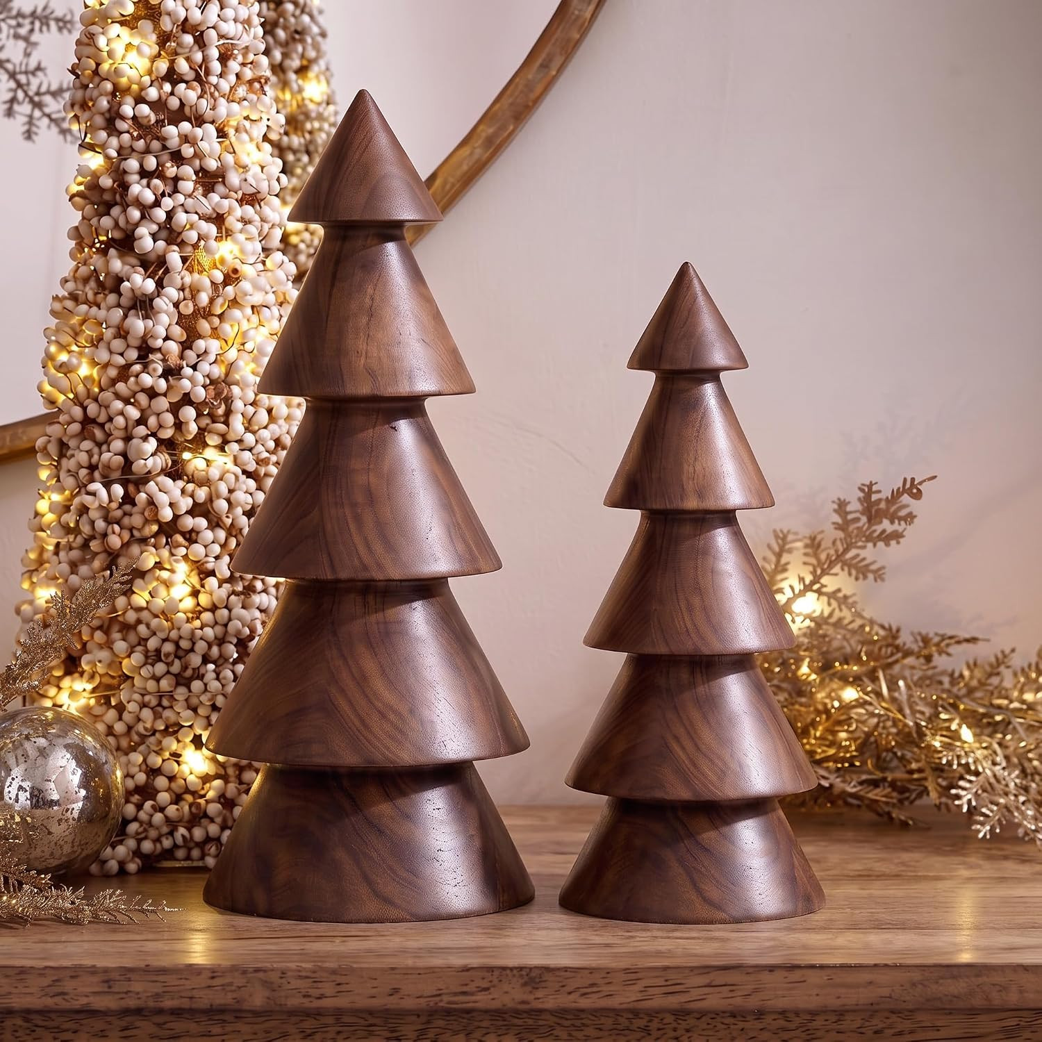 Yerliker 2 Pcs Rustic Christmas Wooden Trees Farmhouse Tabletop Decoration | Amazon (US)