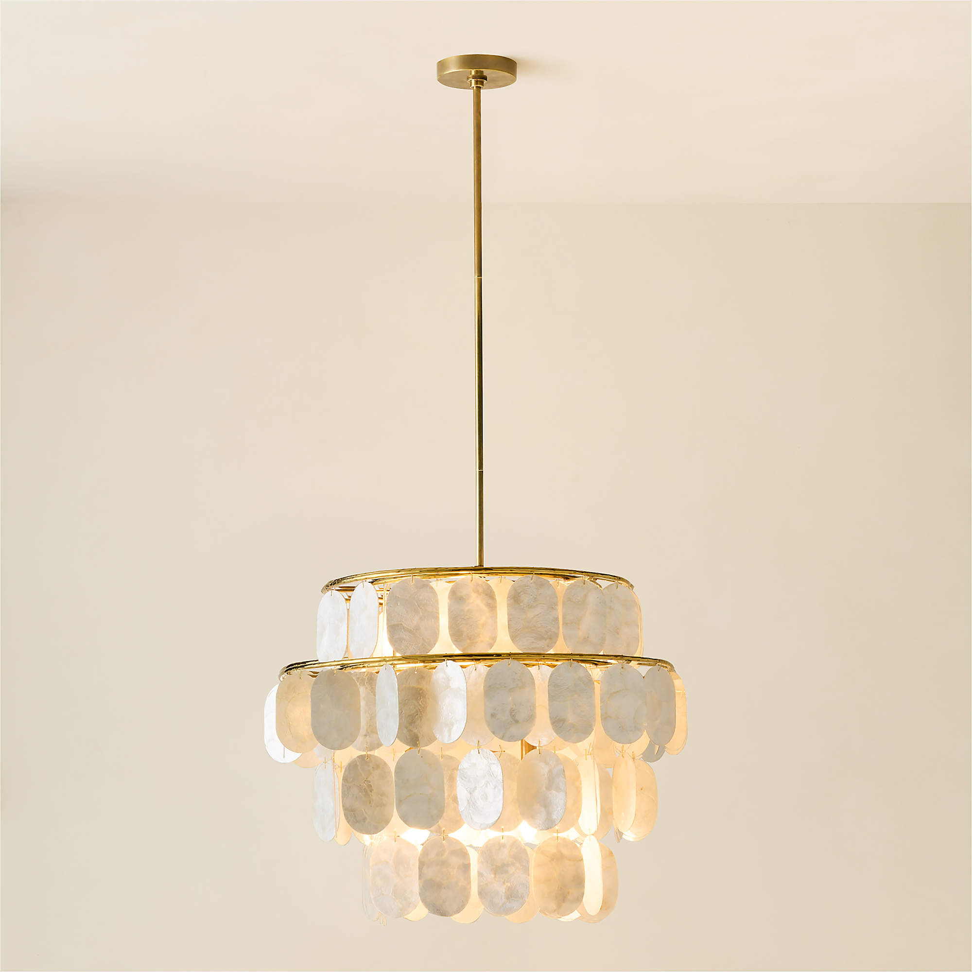 Terese Aged Brass Capiz Pendant Light 24" | CB2 | CB2
