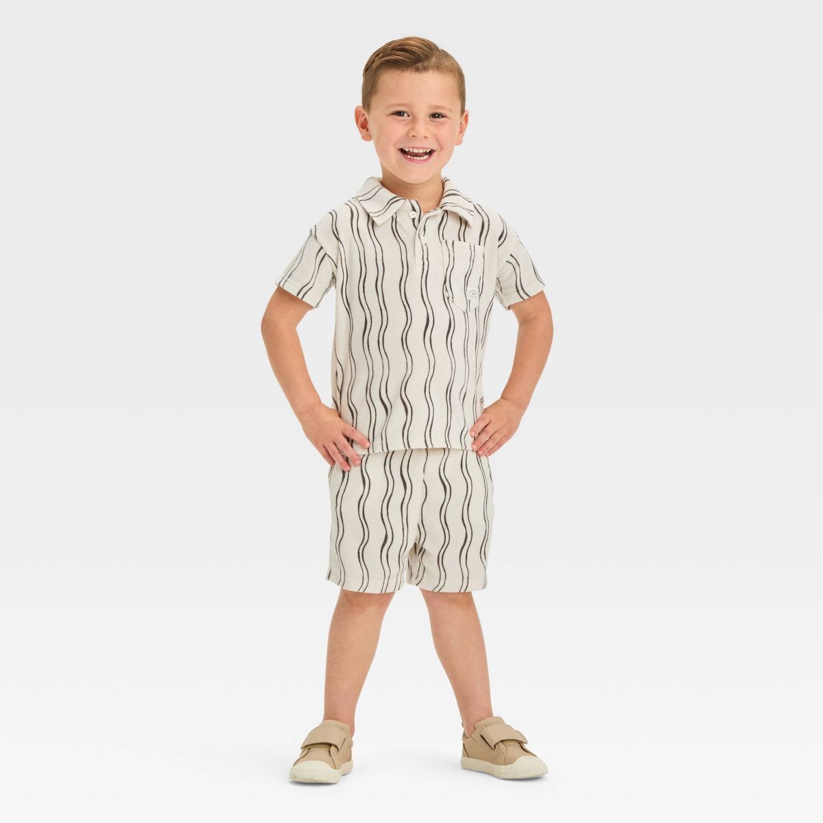 Grayson Mini Toddler Boys' Pull-On Wavy Striped Shorts Set - White | Target