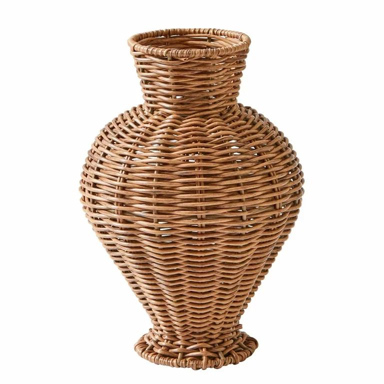 Better Homes & Gardens 10" Brown Woven Faux Rattan Indoor Vase | Walmart (US)