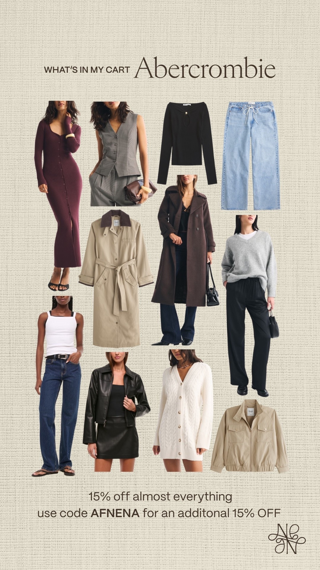Use code AFNENA for an additional 15% OFF Abercrombie! All sweatshirts & sweatpants are 20-50% OFF + almost everything else is 15% off + my code stacks on top! 🤩

Fall outfit 
Fall fashion
Outerwear
Fall jacket
Jeans
Denim 

#LTKStyleTip #LTKFindsUnder100 #LTKSaleAlert