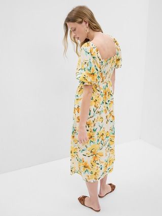 Linen-Blend Puff Sleeve Midi Dress | Gap (US)