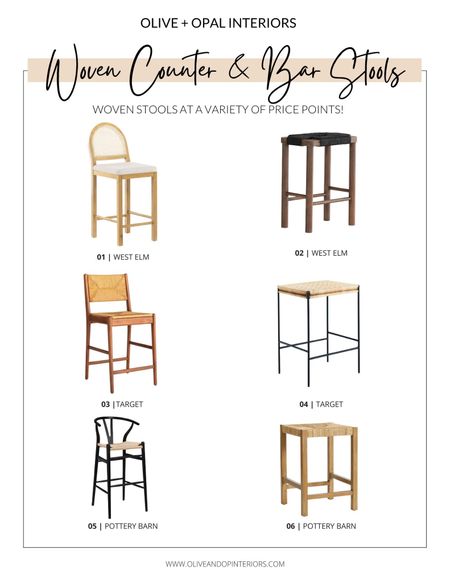 Check out this roundup of some great woven stool options!
.
.
.
West Elm
Target
Pottery Barn
Woven Counter Stool
Rattan Bar Stool
Cane Stool
Rope Stool
Black Wood
Natural Wood
Black Metal Legs

#LTKbeauty #LTKhome #LTKstyletip