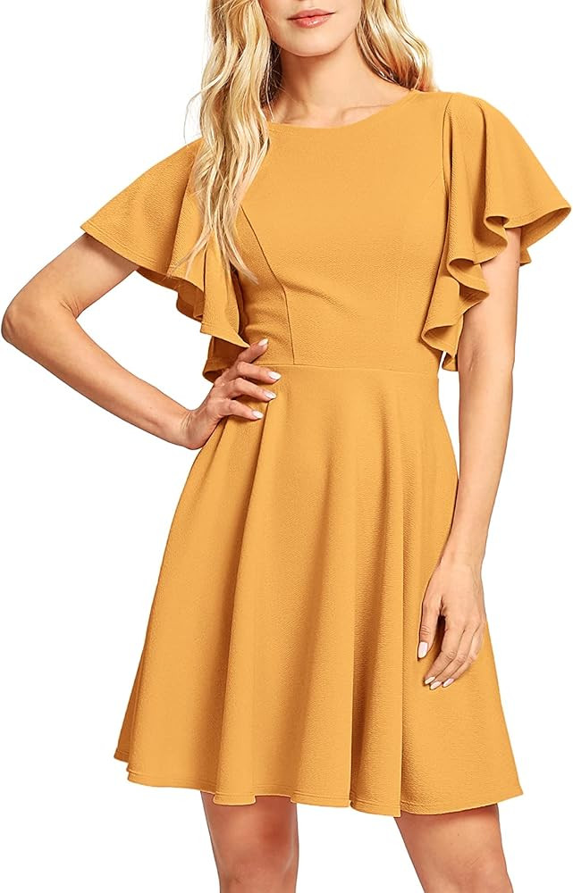 Romwe Women's Stretchy A Line Swing Flared Skater Cocktail Party Dress | Amazon (US)