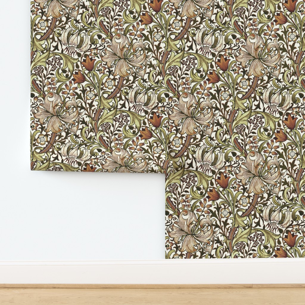 GOLDEN LILY IN AUTUMN BREEZE - WILLIAM MORRIS  - LARGE | Spoonflower