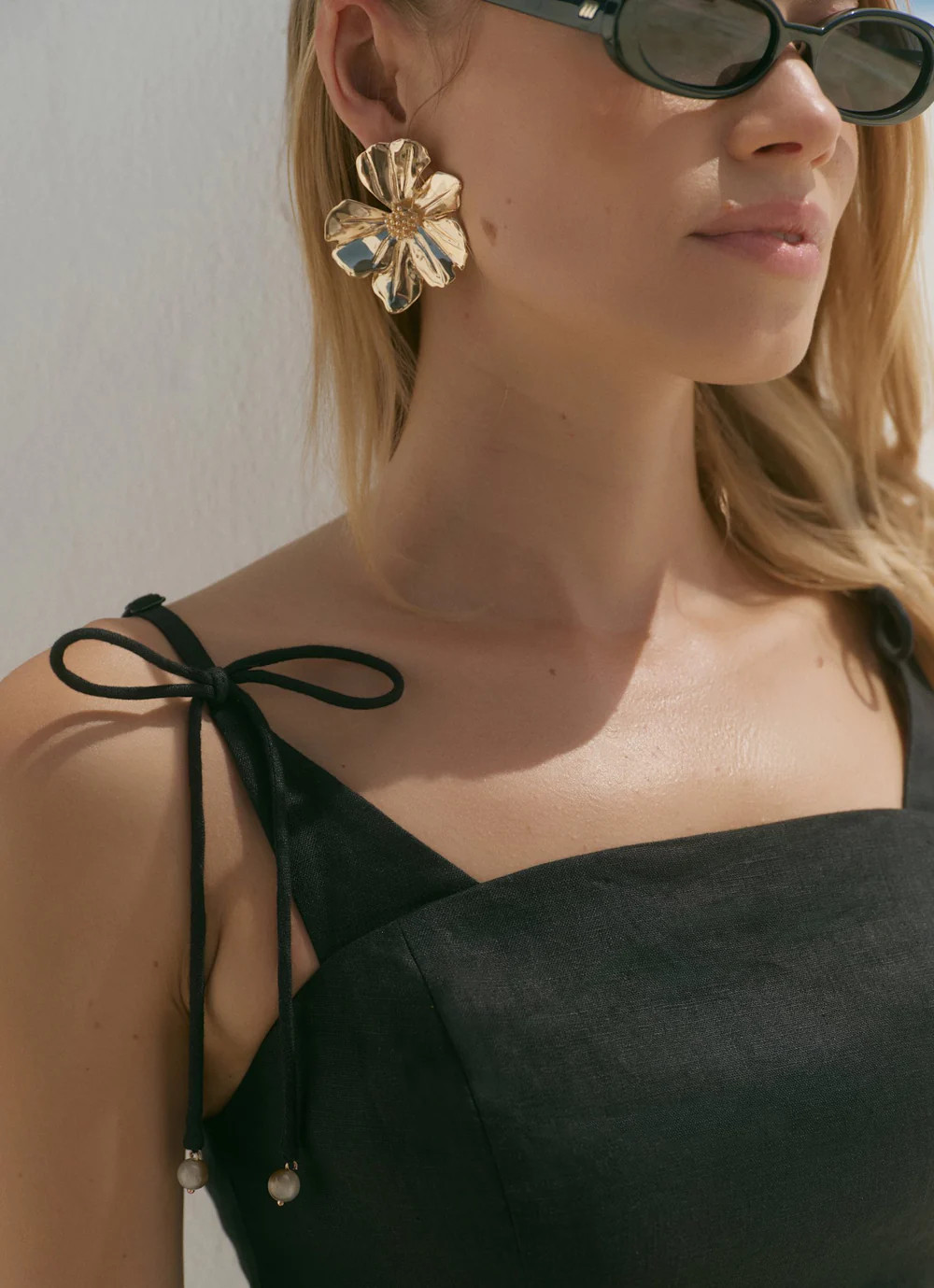 Gold Tone Statement Flower Earrings | Mint Velvet