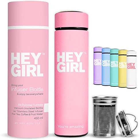 Hey Girl Tea Infuser Bottle - Insulated Stainless Steel Tea Thermos & Water Bottle - No-Slip Exte... | Amazon (US)