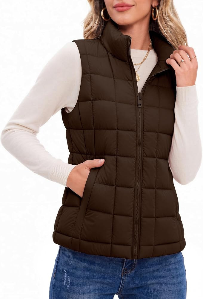 Zeagoo Womens Lightweight Quilted Puffer Vest Stand Collar Zip Up Outerwear | Amazon (US)