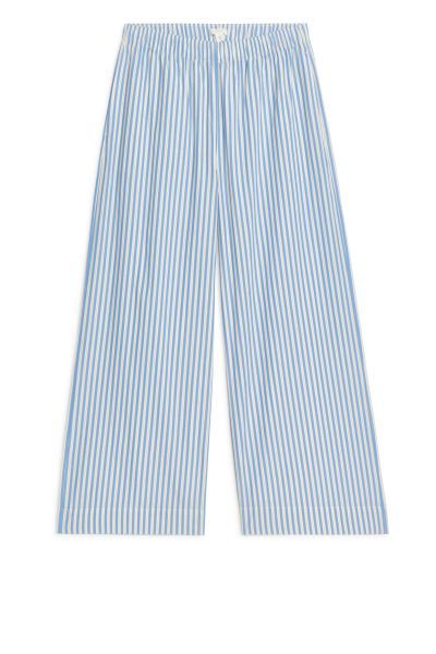 Relaxed Pyjama Trousers - White/Blue - Ladies | H&M GB | H&M (UK, MY, IN, SG, PH, TW, HK)