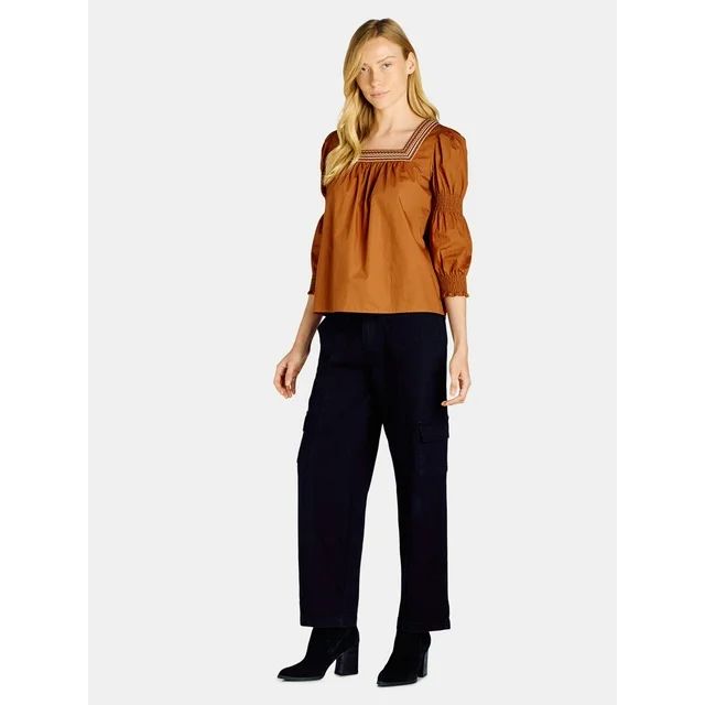 The Pioneer Woman Embroidered Cotton Square Neck Blouse, Women’s, Sizes XS-XXXL | Walmart (US)