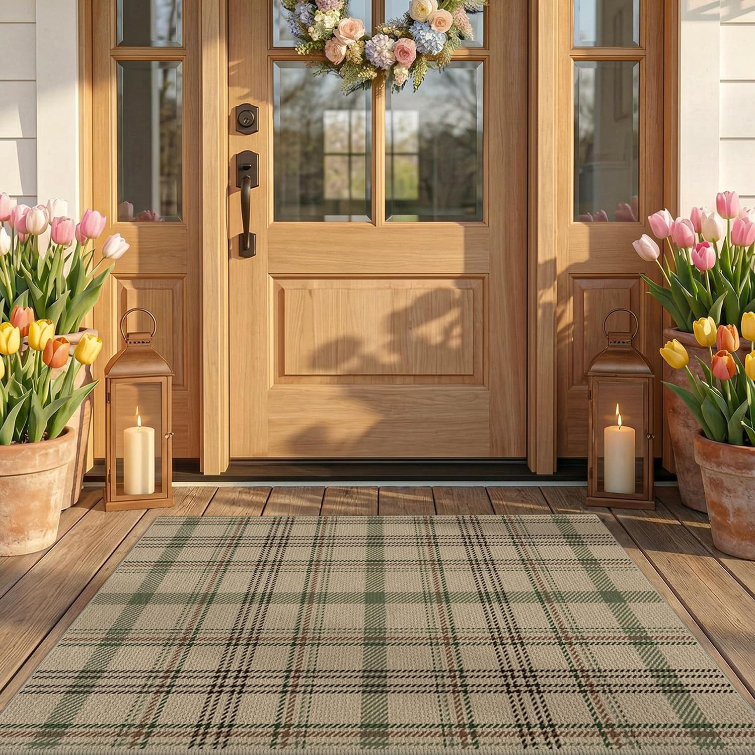JTJ Easy Jute Front Porch Rug 27.5" x 43", Sage Green Plaid | Amazon (US)