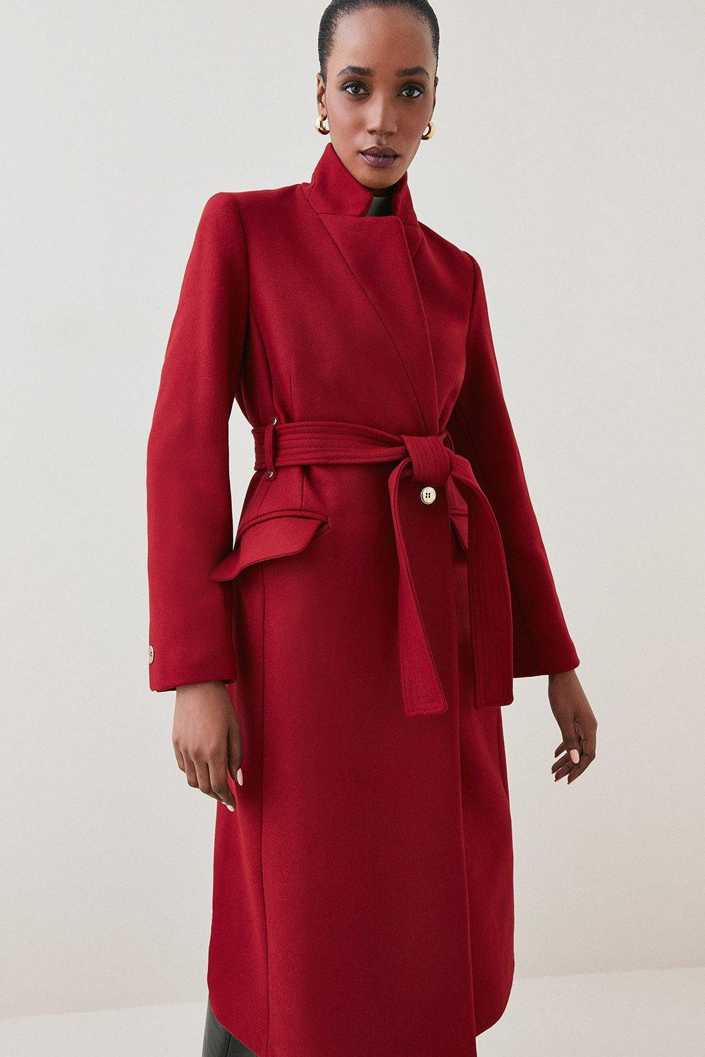 Italian Virgin Wool Blend Intank Topment Notch Neck Coat | Karen Millen US