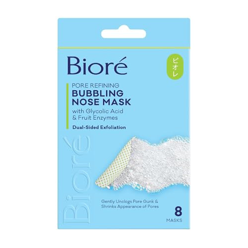 Bioré Pore Refining Bubbling Nose Mask, Glycolic Acid and Hyaluronic Acid Exfoliant for Face, Pore Cleansing Mask, 8 Ct | Amazon (US)