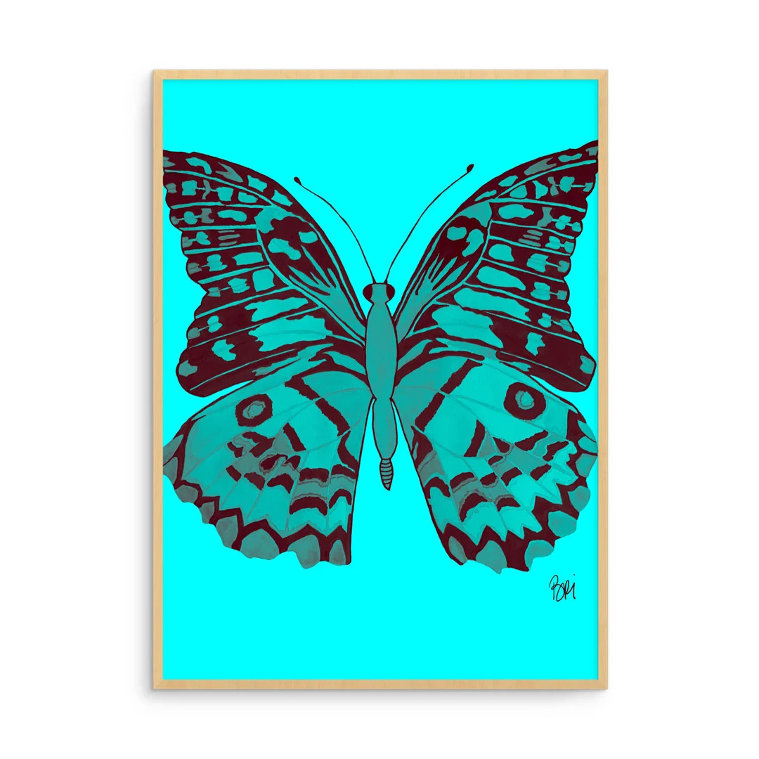 Turquoise Pop Art Butterfly Print - Etsy | Etsy (US)