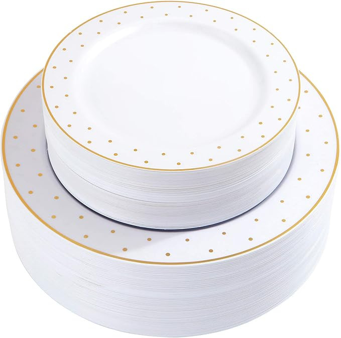 supernal 102pcs Gold Plastic Plates, Gold Rim Plates with Gold Point Design, Party Plastic Plates... | Amazon (US)