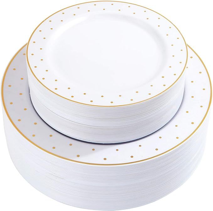 supernal 102pcs Gold Plastic Plates, Gold Rim Plates with Gold Point Design, Party Plastic Plates... | Amazon (US)