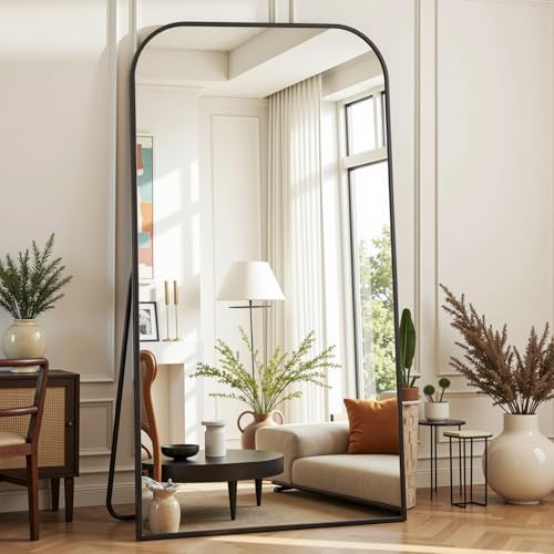 Coomily Full Length Mirror with Stand 81"x41" Floor Mirror Freestanding, Arched Floor Standing Large Mirrors Full Body Wall Hanging Leaning Home Decor for Bedroom & Living Room, Black | Amazon (US)