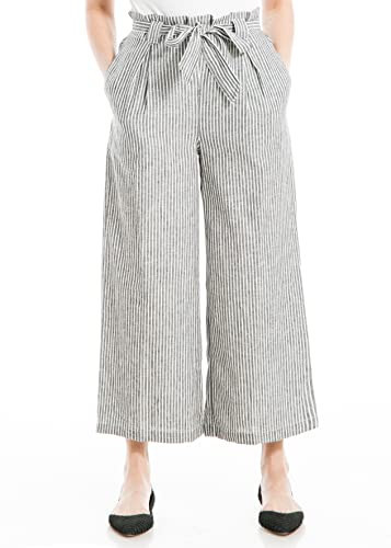 Max Studio Women's Linen Blend Wide Leg Pant with Waist Tie, Black/White Stripe-Az807049, Small | Amazon (US)