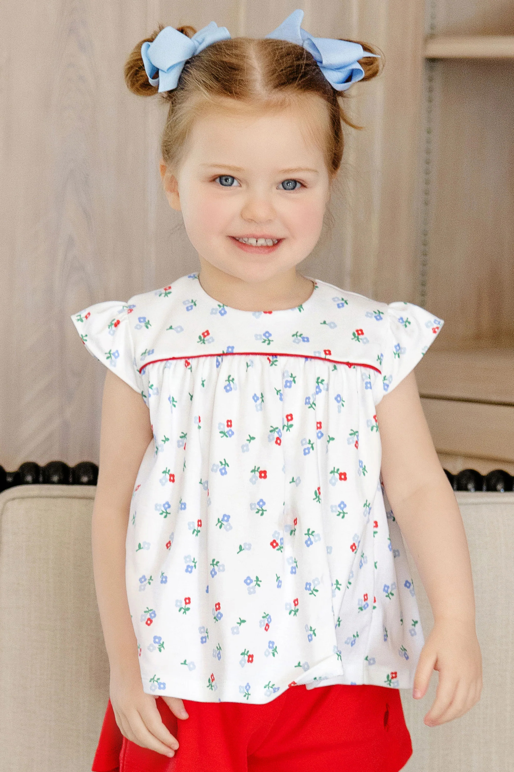 Dowell Day Top - Myers Park Mini Floral with Richmond Red | The Beaufort Bonnet Company