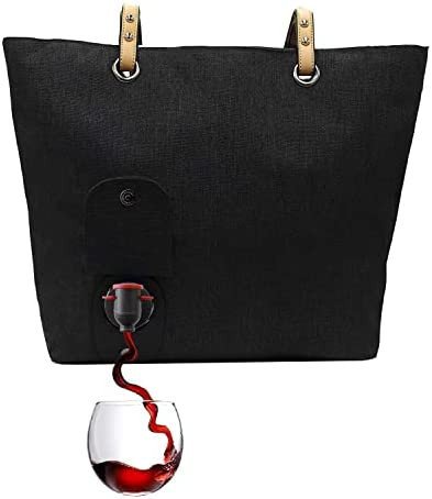 PortoVino City Tote Bag - Canvas Wine Purse with Hidden Insulated Compartment and Dispenser Flask... | Amazon (US)