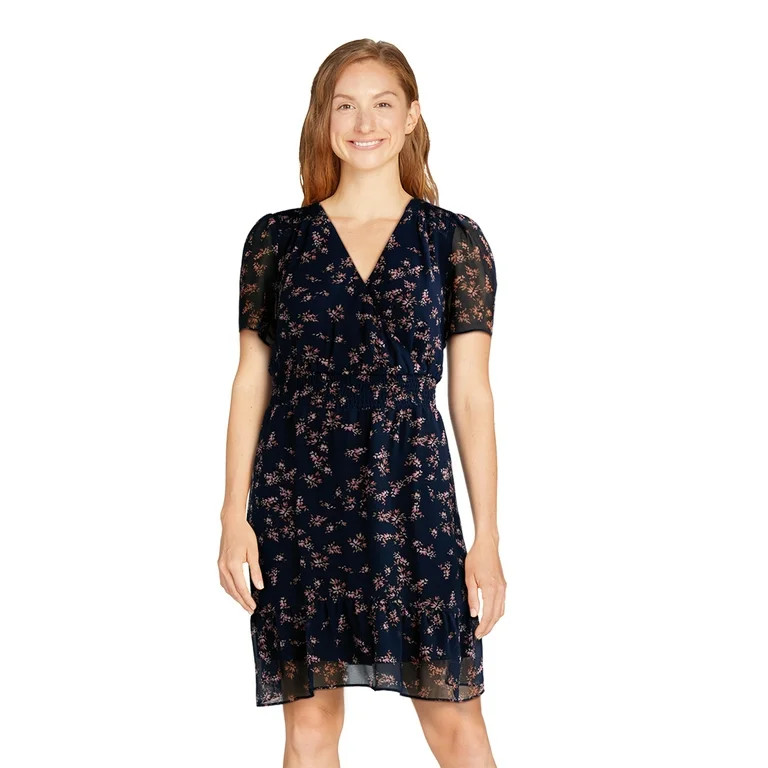 Time and Tru Women's and Women's Plus Flutter Sleeve Mini Wrap Dress, Sizes XS-4X | Walmart (US)