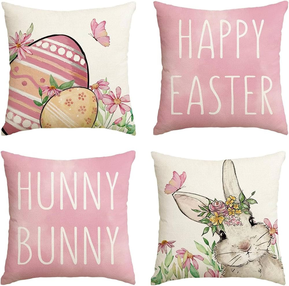 Easter Decorative Pillow Cover Set, 18 x 18 in Set of 4 Hello My Peeps Throw Pillow Covers, Chris... | Amazon (US)